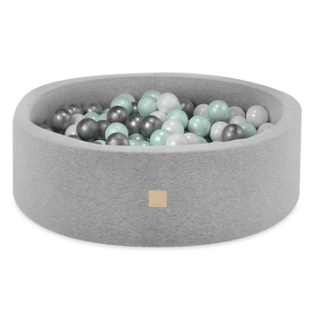 Misioo Pool with balls, light gray, round,smart, cotton, 90x30, 200 balls: mint, silver, white