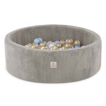 Misioo Pool mit Kugeln, beige, rund, Premium-Cord, 90x30, 200 Kugeln: perl, hellblau, gold