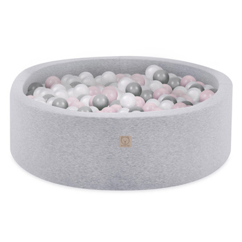 Misioo Ball Pool, hellgrau, rund, Baumwolle, 90x30, 200 Bälle: hellrosa pearl, silber, pearl