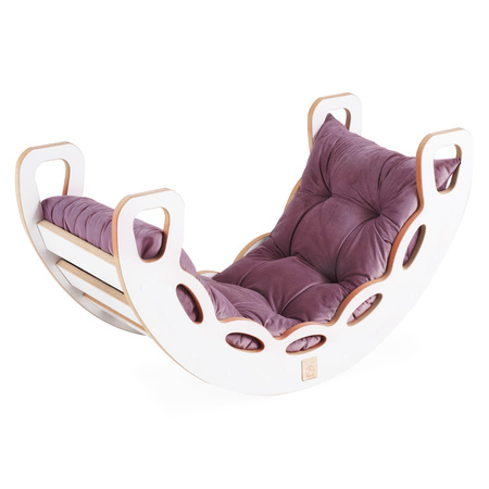 MISIOO Bujak Small Rocker 4 w 1  + ścianka wspinaczkowa/zjeżdżalnia + poduszka (lila Velvet), biały Wooden Play