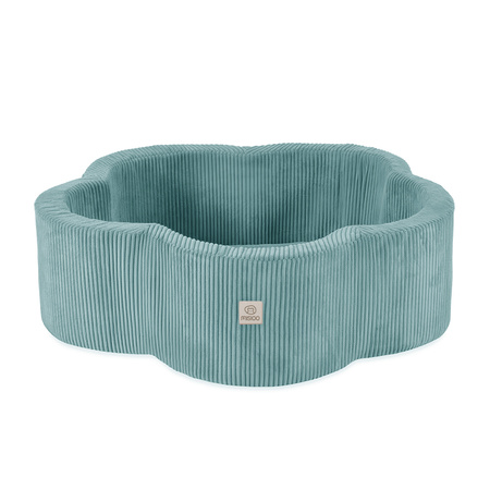 MISIOO Bällebad mit Matte, 95x30, blau, Premium Cord, Floral Fun Zone, 200 Bälle: pearl, pearl mint, silver
