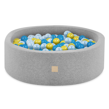 Misioo Basen z piłkami, jasnoszary, okrągły, bawełna, 90x30, 200 piłek: niebieski, żółty, jasny niebieski