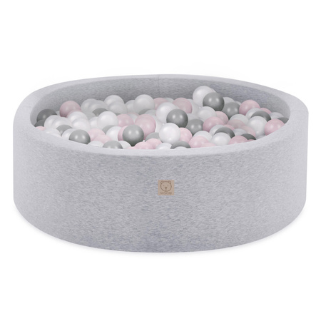 Misioo Ball Pool, hellgrau, rund, Baumwolle, 90x30, 200 Bälle: hellrosa pearl, silber, pearl