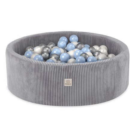 MISIOO Spielplatz 3 Elemente + Trockenpool 90x30 (+200 Bälle: Perle, Silber, Hellblau), grau, Premium Cord)