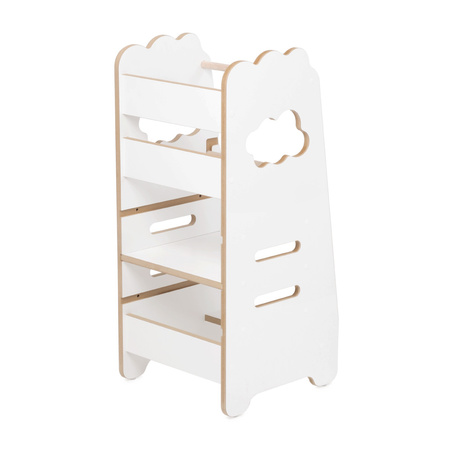MISIOO Children's kitchen helper, kitchen stool, Kitchen Helper, 3 levels, white, cloud, Wooden Play