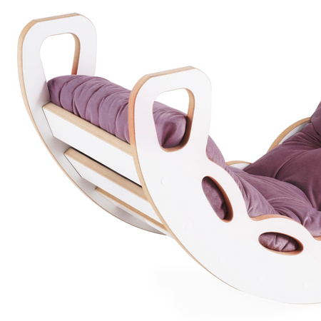 MISIOO Bujak Small Rocker 4 w 1  + ścianka wspinaczkowa/zjeżdżalnia + poduszka (lila Velvet), biały Wooden Play