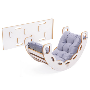MISIOO Small Rocker 4-in-1 Wippe + Kletterwand/Rutsche + Kissen (lila Velvet), weiß Wooden Play