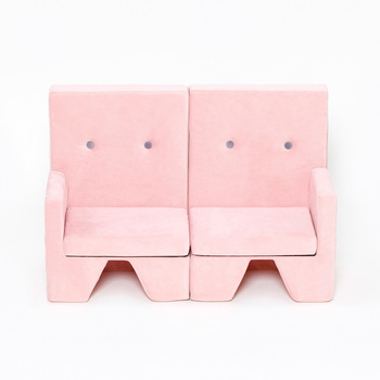 MISIOO Sofa, rosa - janso graue Knöpfe, Samt, 2-Sitzer - premium collection