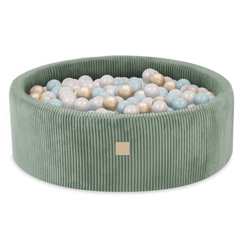 Misioo Basen z piłkami, zielony, okrągły, sztruks, 90x30, 200 piłek: perłowy, perłowy miętowy, złoty