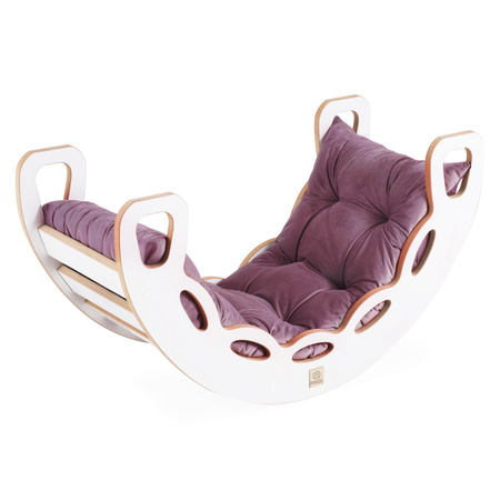 MISIOO Small Rocker 4-in-1 Wippe + Kletterwand/Rutsche + Kissen (lila Velvet), weiß Wooden Play