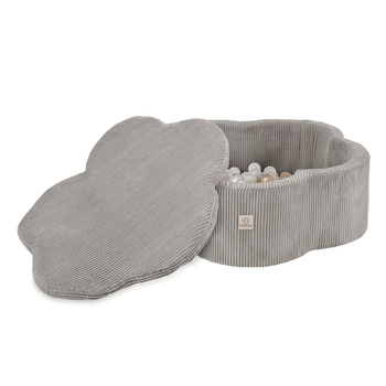 MISIOO Suchy basen kwiatek z matą , 95x30, beżowy, sztruks premium, Floral Fun Zone, 200 piłek: perłowy, złoty, transparentny