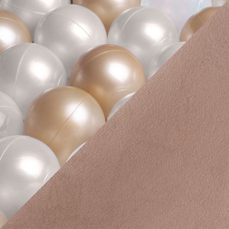 MISIOO Bällebad, beige, rund, Samt, 90x30, 200 Bälle: perlmutt, gold, transparent