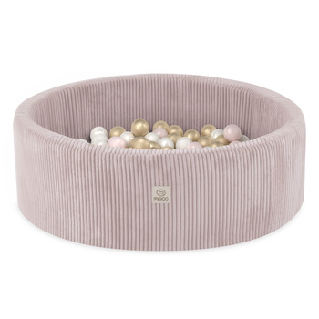 Misioo Bällebad, hellrosa, rund, Premium-Cord, 90x30, 200 Bälle: Perle, hellrosa, gold