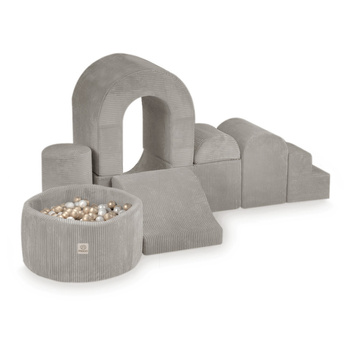 MISIOO Plac zabaw Zamek z basenem+150 piłek (perłowe, złote), beżowy sztruks premium