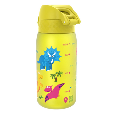 Bidon Ion8 Dinosaur 400 ml żółty szczelna butelka na wodę napoje do szkoły