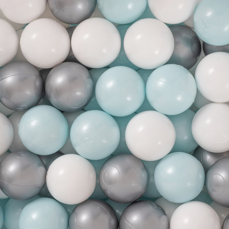MISIOO Bällebad mit Matte, 95x30, blau, Premium Cord, Floral Fun Zone, 200 Bälle: pearl, pearl mint, silver