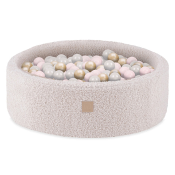 Misioo Basen z piłkami, kremowy, okrągły, boucle, 90x30, 200 piłek: perłowy, jasny róż, złoty