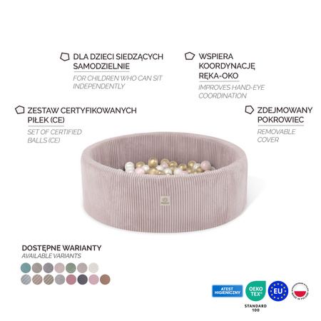 Misioo Pool mit Kugeln, beige, rund, Premium-Cord, 90x30, 200 Kugeln: Perle, gelb, gold