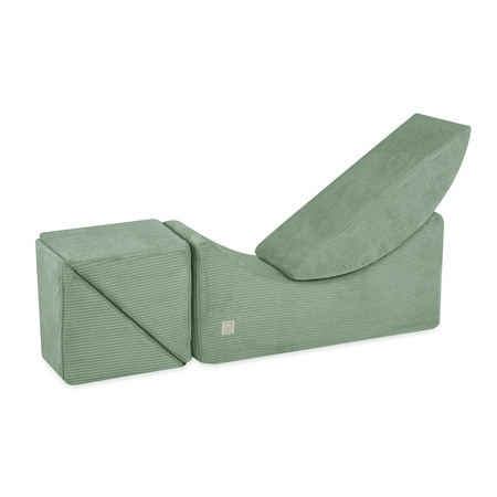 MISIOO Kinder Chaiselongue, Liege, 145x35x45cm, hochwertiger grüner Kord