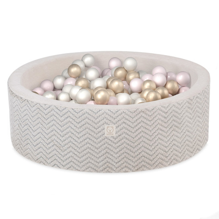 MISIOO Dry Ball Pool, 90x30 cm, rund, Creme, Softie Canvas, 200 Bälle: pearl, gold, light pink pearl