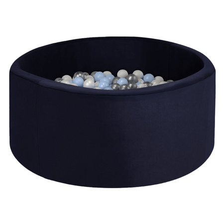 Misioo Basen z piłkami, Indigo, okrągły, velvet, 90x40, 300 piłek: perłowy, jasnoniebieski, srebrny