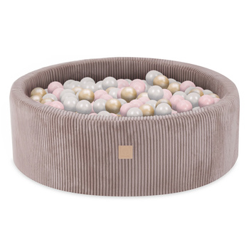 Misioo Basen z piłkami, beżowy, okrągły, sztruks, 90x30, 200 piłek: perłowy, jasny róż, złoty