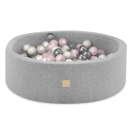 Misioo Ball Pool, hellgrau, rund, Baumwolle, smart, 90x30, 200 Bälle: hellrosa pearl, silber, pearl