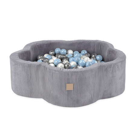 MISIOO Dry flower pool , 95x30, grau, Premium Cord, Floral Fun Zone, 200 Bälle: perle, silber, hellblau