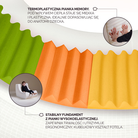 MISIOO  Ergonomiczny fotel wypoczynkowy dla dzieci MOONI, zielony, sztruks premium