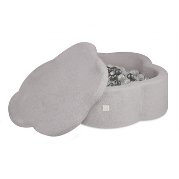 MISIOO Suchy basen kwiatek z matą, 95x30 cm, szary baranek (+ 300 piłek srebrne, perłowe, transparentne), Floral Fun Zone