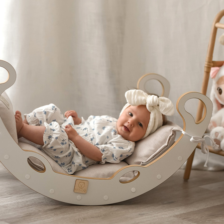 MISIOO Baby Wippe Mini Rocker XS 2in1 + Kissen Licht Beige, weiß, Holzspiel