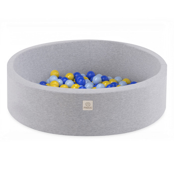 Misioo Schwimmbad mit Bällen, hellgrau, rund, Baumwolle, smart, 90x30, 200 Bälle: blau, gelb, hellblau