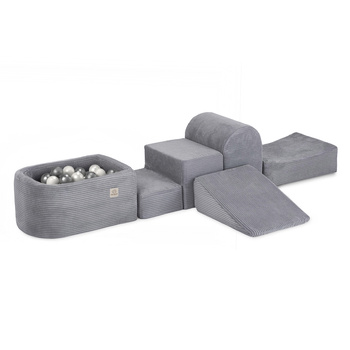 Misioo Mini-Spielplatz (+Pool und 100 Bälle), grau, Premium-Cord