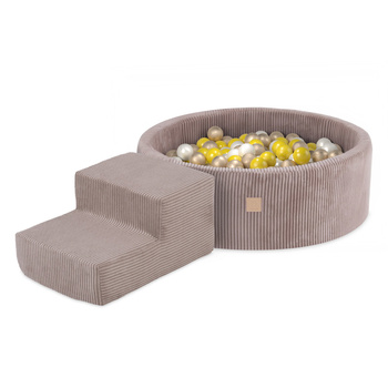 MISIOO Spielplatz Trockenbecken 90x30 + Stufe (+200 Bälle: Perle, Gold, Gelb), beige, Premium-Cord