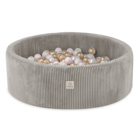 Misioo Bällebad, beige, rund, Kord, 90x30, 200 Bälle: Perle, hellrosa, gold