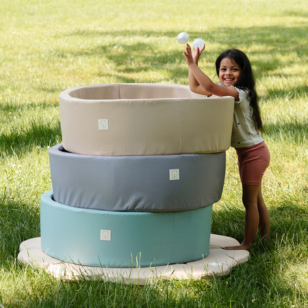 MISIOO Dry Pool, rund, beige, Outdoor, wasserdicht, 90x30 cm, 200 Bälle: perlgrau, transparent, gold