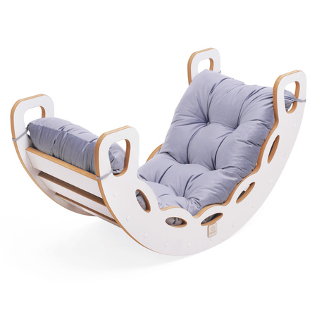 MISIOO Small Rocker 4-in-1 Wippe + Kletterwand/Rutsche + Kissen (lila Velvet), weiß Wooden Play