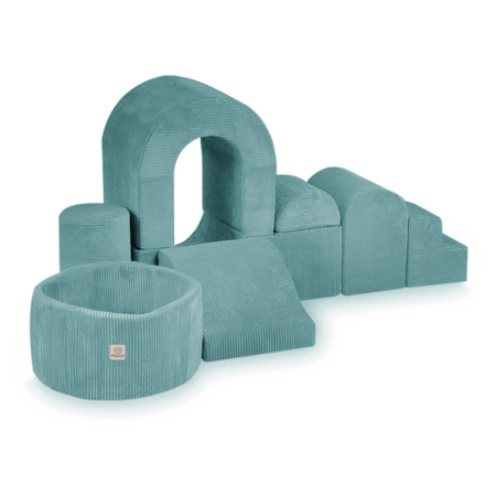 MISIOO Spielplatz-Schloss mit Pool+150 Bällen (Perle, Silber), hochwertiger blauer Kord
