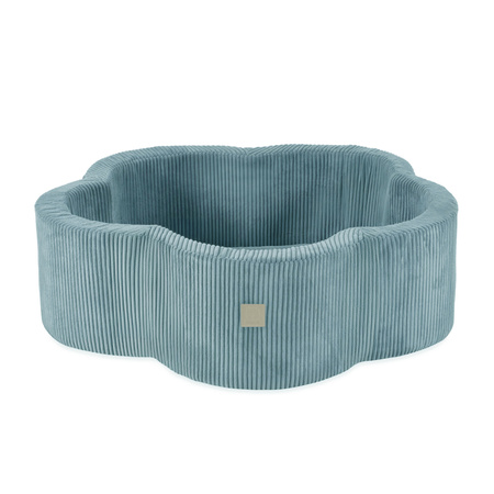 MISIOO Bassin de fleurs sèches, 95x30, bleu, velours côtelé de qualité supérieure, Floral Fun Zone, 200 boules : perle, perle menthe, argent