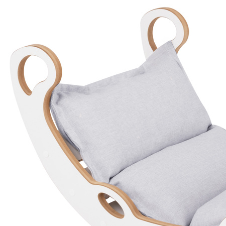 MISIOO Bujak dla dzieci Mini Rocker XS 4w1 + ścianka wspinaczkowa/zjeżdżalnia + poduszka Jasny Szary, Wooden Play