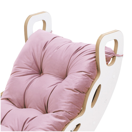 MISIOO Small Rocker 4-in-1 Wippe + Kletterwand/Rutsche + Kissen (rosa Samt), weiß Holzspielzeug