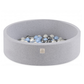 Misioo Ballpool, hellgrau, rund, Baumwolle, smart, 90x30, 200 Bälle: hellblau, silber, perlmutt