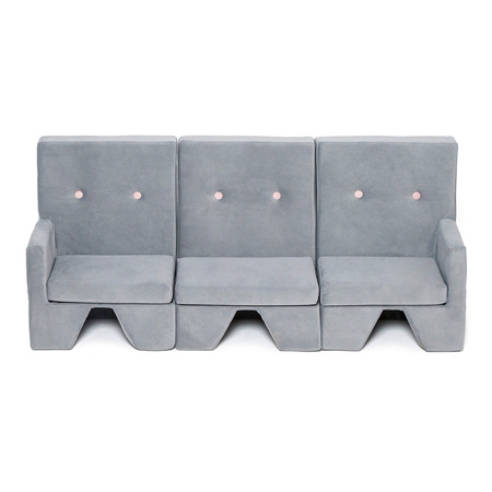 MISIOO Sofa,szara- jasnoszare guziki + podnóżek ,velvet, 3-osobowa - kolekcja premium
