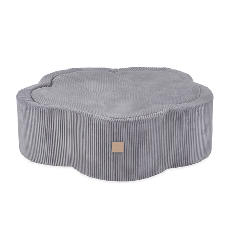 MISIOO Bällebad mit Matte, 95x30, grau, Premium-Cord, Floral Fun Zone, 200 Bälle: perl, silber, hellblau