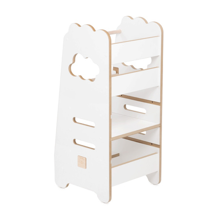 MISIOO Children's kitchen helper, kitchen stool, Kitchen Helper, 3 levels, white, cloud, Wooden Play