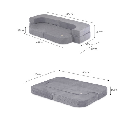 MISIOO Bed Foldie Sofa, hochwertiger grauer Kord