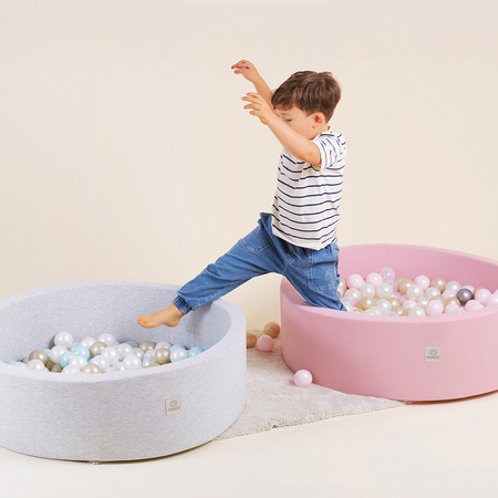Misioo Ball Pool, hellgrau, rund, Baumwolle, smart, 90x30, 200 Bälle: hellrosa pearl, silber, pearl