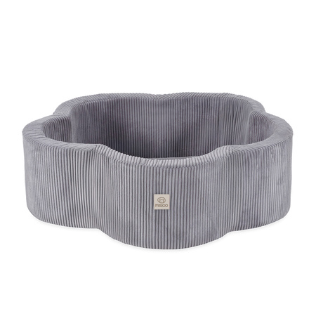 MISIOO Bällebad, 95x30, grau, Premium Cord, Floral Fun Zone, 200 Bälle: perle, silber, hellblau