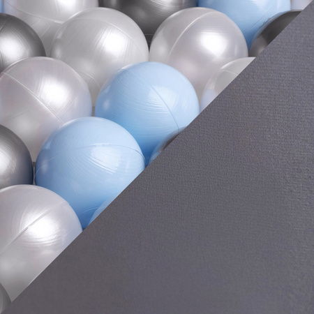 Misioo Ballpool, grau, rund, Samt, 90x30, 200 Bälle: hellblau, silber, perlmutt