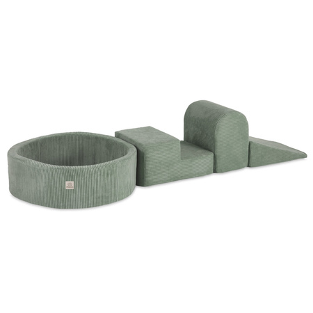 MISIOO Plac zabaw 3 elementy + suchy basen 90x30 (+200 piłek:perłowy, miętowy perłowy, srebrny), zielony, sztruks premium